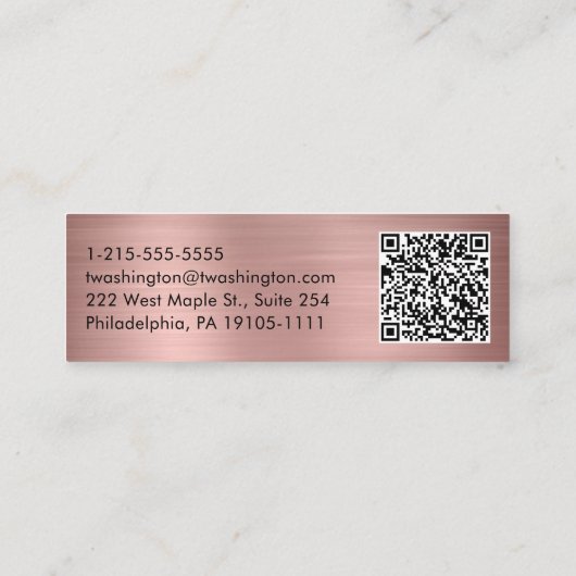 Carte De Visite Mini Code QR professionnel élégant Script Rose Gold (Dos)