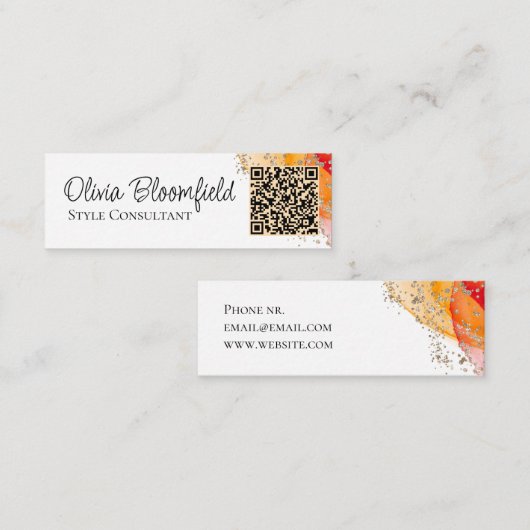 Carte De Visite Mini Code QR simple et moderne or rose (Devant / Derrière)