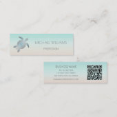 Carte De Visite Mini Code QR Tortue Marine de Mer Argenté Style Plage (Devant / Derrière)