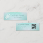 Carte De Visite Mini Code QR | Turquoise Plage Turtle Blanc Turquoise T (Devant / Derrière)