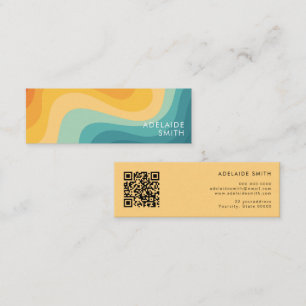 Carte De Visite Mini Code QR vague de couleur classique rétro bohème