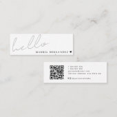 Carte De Visite Mini Coeur de code QR moderne Hello minimal (Devant / Derrière)