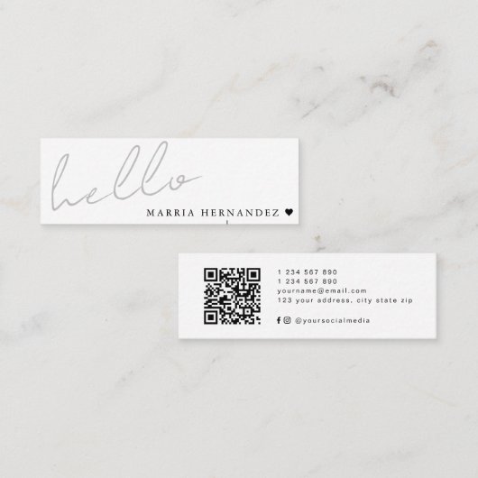 Carte De Visite Mini Coeur de code QR moderne Hello minimal (Devant / Derrière)