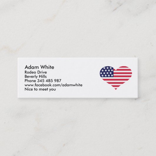 Carte De Visite Mini Coeur de drapeau des USA (Devant)
