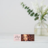 Carte De Visite Mini Coiffeur Photo Écriture Noir Rose Blush (Debout devant)