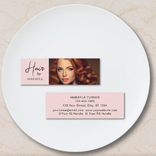 Carte De Visite Mini Coiffeur Photo Écriture Noir Rose Blush
