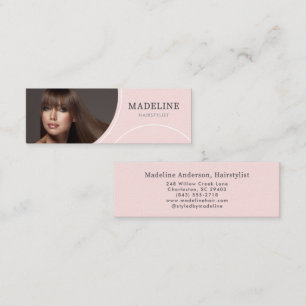 Carte De Visite Mini Coiffeur Photo Rose Pâle Moderne
