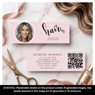 Carte De Visite Mini Coiffeur Rose Pâle Photo Professionnelle Qr