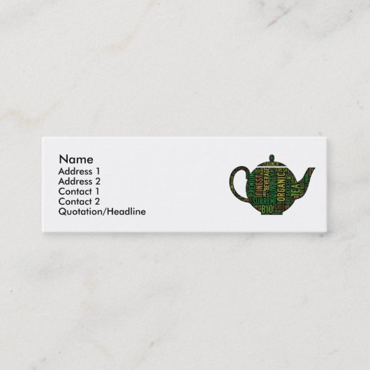 Carte De Visite Mini Conception de texte de la théière noire (Devant)