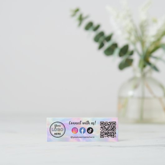 Carte De Visite Mini Connectez-Vous Avec Nous Iridescente Opal Code Qr  (Debout devant)