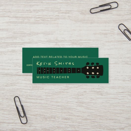 Carte De Visite Mini Cool Moderne Musique Enseignant Vert (Devant/Arrière en situation)