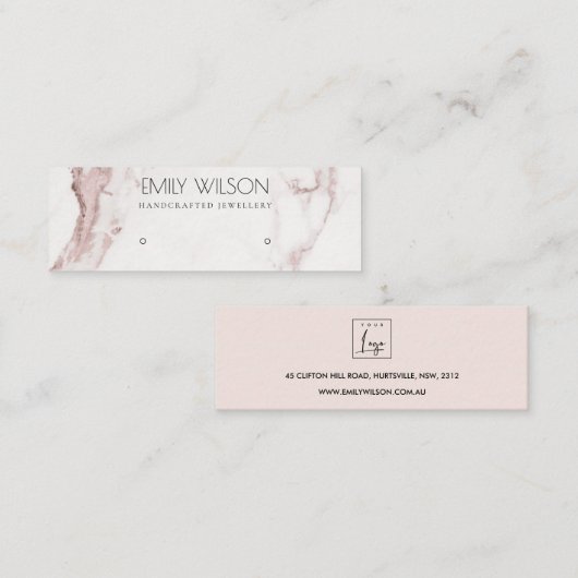 CARTE DE VISITE MINI COPPER BLUSH ROSE MARBRE STUD EARRING AFFICHER LOG (Devant / Derrière)