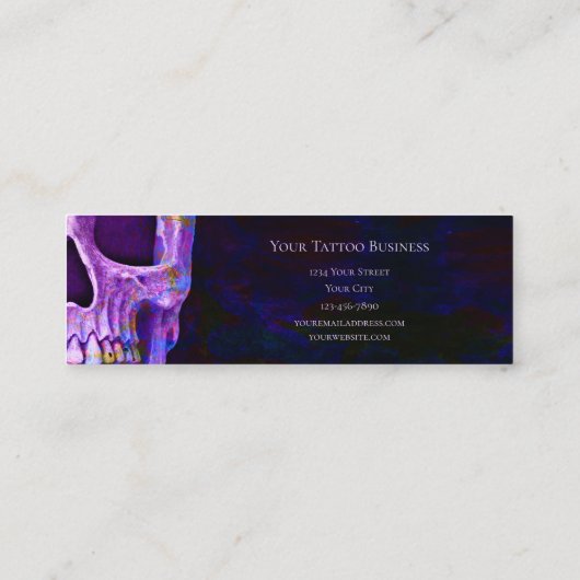 Carte De Visite Mini Crâne gothique Visage bleu violet Tatouage Boutiqu (Dos)