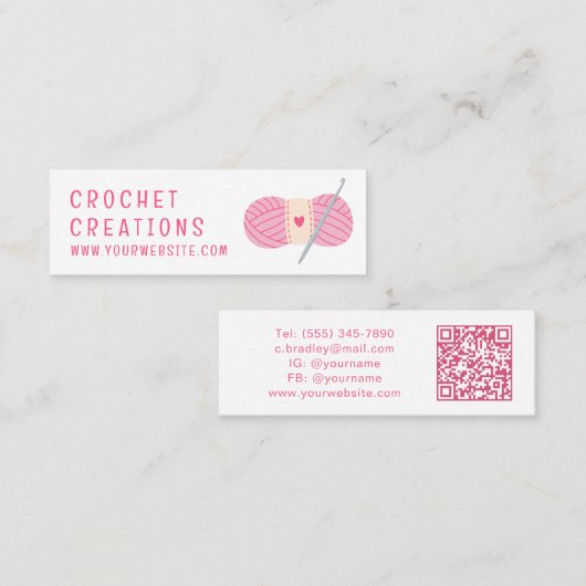 Carte De Visite Mini Crochet de code QR simple et moderne (Devant / Derrière)
