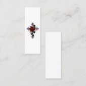Carte De Visite Mini Croix d'argent avec une rose rouge (Devant / Derrière)