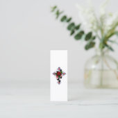 Carte De Visite Mini Croix d'argent avec une rose rouge (Debout devant)