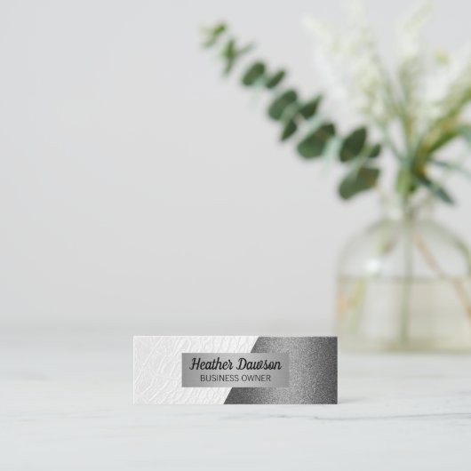 Carte De Visite Mini Cuir blanc | Bloc de conception de Parties scintil (Debout devant)