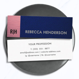 Carte De Visite Mini Cuir Navy Blue Premium & Panneau Rose Monogramme