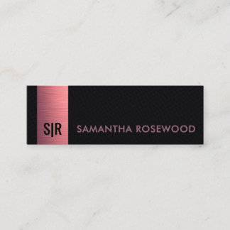 Carte De Visite Mini Cuir Noir avec Monogramme Rose Brossé de Luxe