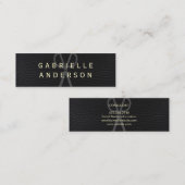 Carte De Visite Mini Cuir noir élégant professionnel avec texte gras (Devant / Derrière)