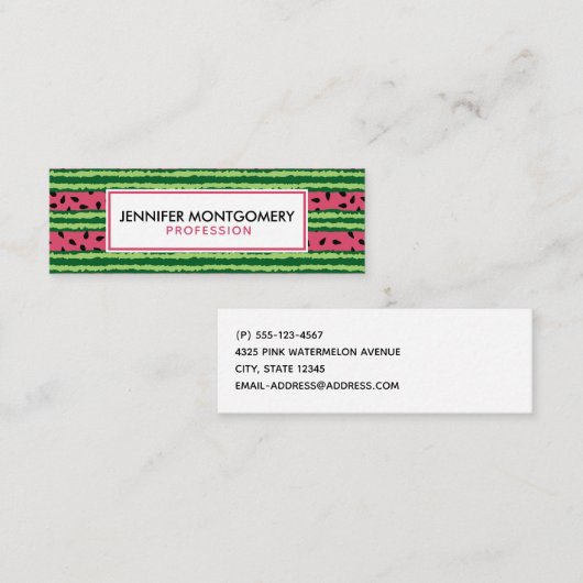 Carte De Visite Mini Cute pastèque Motif rose et vert (Devant / Derrière)