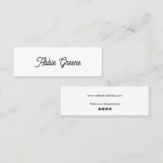 Carte De Visite Mini Cute Simple Blanc Script Social Media Networker (Devant / Derrière)