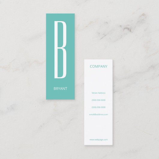 Carte De Visite Mini Cyan de couverture de monogramme géant mince (Devant / Derrière)