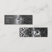 Carte De Visite Mini DAMASK MONOGRAM ruban de gemme blanc (Devant / Derrière)