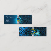 Carte De Visite Mini DAMASK MONOGRAM ruban de gemme blanc bleu (Devant / Derrière)