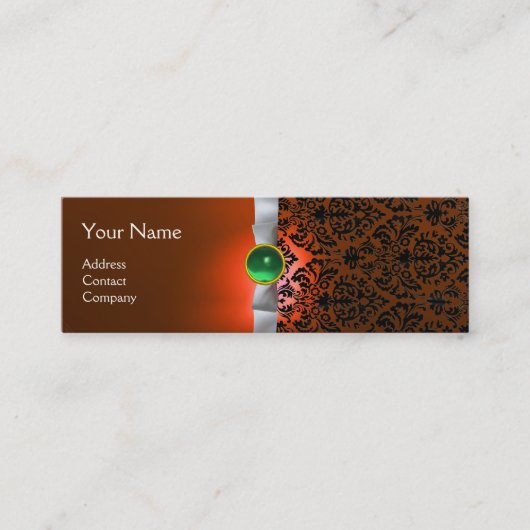 Carte De Visite Mini DAMASK MONOGRAM ruban de gemme blanc orange vert (Devant)