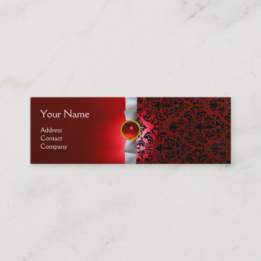Carte De Visite Mini DAMASK MONOGRAM ruban de gemme blanc rouge (Devant)