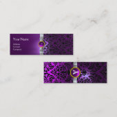 Carte De Visite Mini DAMASK MONOGRAM ruban de gemme blanc violet (Devant / Derrière)