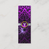 Carte De Visite Mini DAMASK MONOGRAM ruban de gemme blanc violet (Dos)