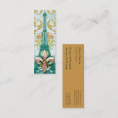 Carte De Visite Mini Damassé de diamant, TOUR EIFFEL en or et Teal (Devant / Derrière)