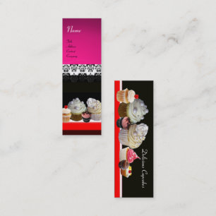 Carte De Visite Mini DÉLICIEUX CUPCAKES DESERT SHOP, violet rose violet