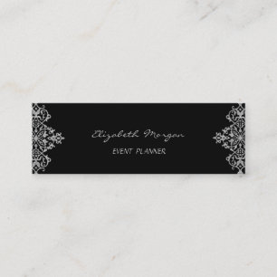 Carte De Visite Mini Dentelle élégante de style vintage, noir et argent
