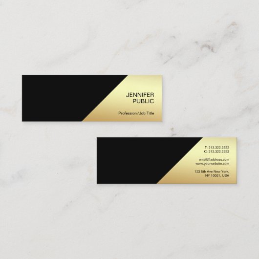 Carte De Visite Mini Design Black Gold Moderne Professionnel Chic Simpl (Devant / Derrière)