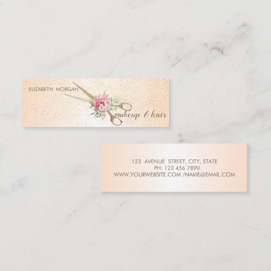 Carte De Visite Mini Design élégant, Confetti, Ciseaux, Rose (Devant / Derrière)
