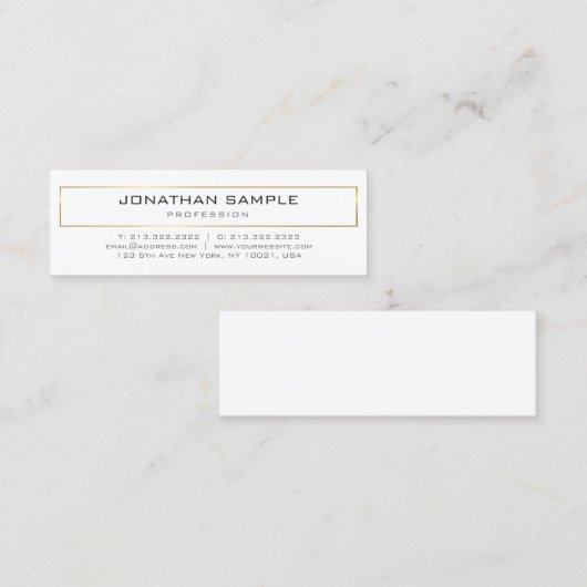 Carte De Visite Mini Design élégant moderne Gold White Design tendance (Devant / Derrière)