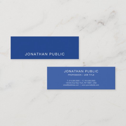 Carte De Visite Mini Design élégant tendance Blue Sleek Plain Luxe (Devant / Derrière)