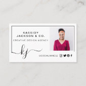 Carte De Visite Mini Design Script Monogramme Cadre photo Blanc (Devant)