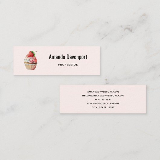 Carte De Visite Mini Dessert sucré à la fraise Cupcake (Devant / Derrière)