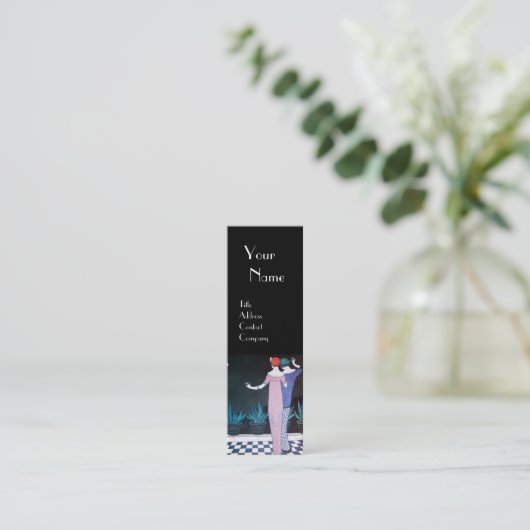 Carte De Visite Mini DEUX FEMMES DANS LA NUIT, Beauté Mode Monogramme (Debout devant)