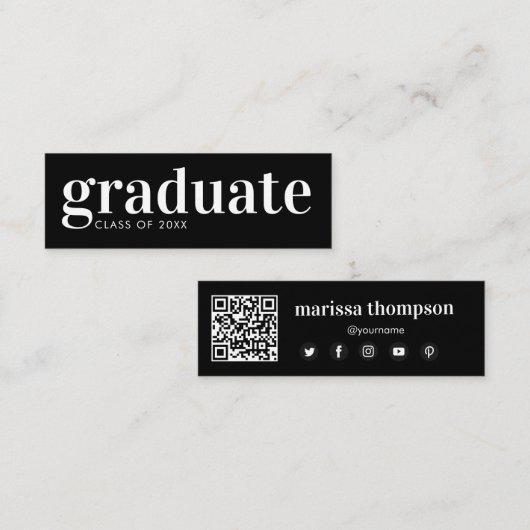 Carte De Visite Mini Diplômé QR Code Social Media (Devant / Derrière)