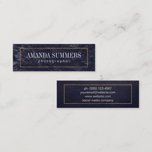 Carte De Visite Mini Distère Bordure bleue or | Ardoise (Devant / Derrière)