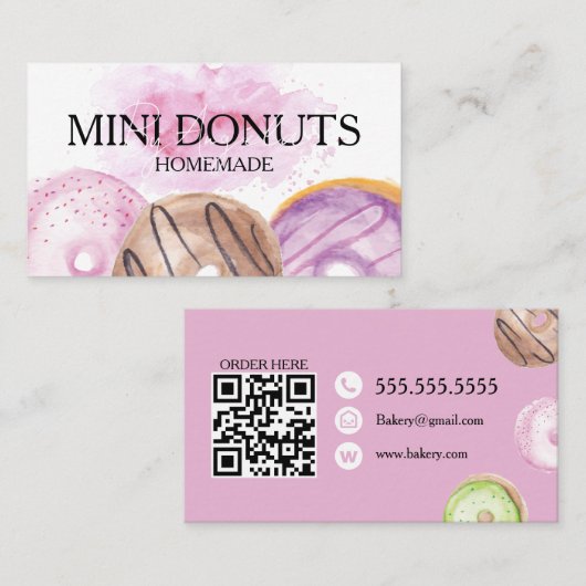 Carte De Visite Mini Donuts Boulangerie Traités Rose (Devant / Derrière)