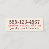 Carte De Visite Mini Échange réseau ultime typographie ecru rose (Dos)