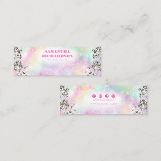 Carte De Visite Mini Écran Holographique Argent Arc-en-ciel chic (Devant / Derrière)