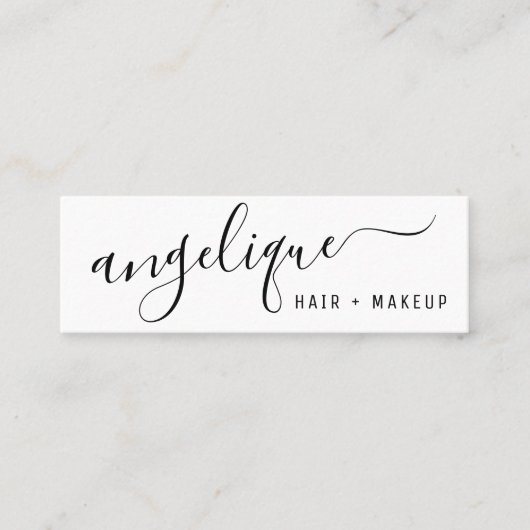 Carte De Visite Mini Ecriture moderne noir et blanc maquillage cheveux  (Devant)