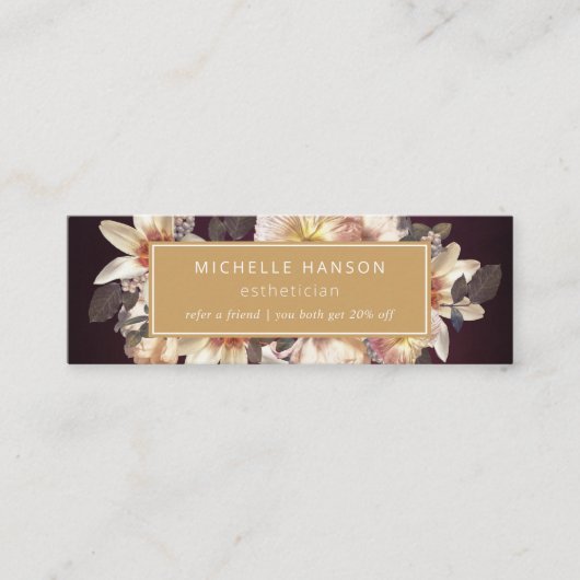 Carte De Visite Mini Elégant automne Floral Plum Gold Référencement Rem (Devant)